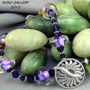 NWOT Bracelet Purple Lampwork Glass w/ Sterling Silver Clasp, Handmade! Size 7